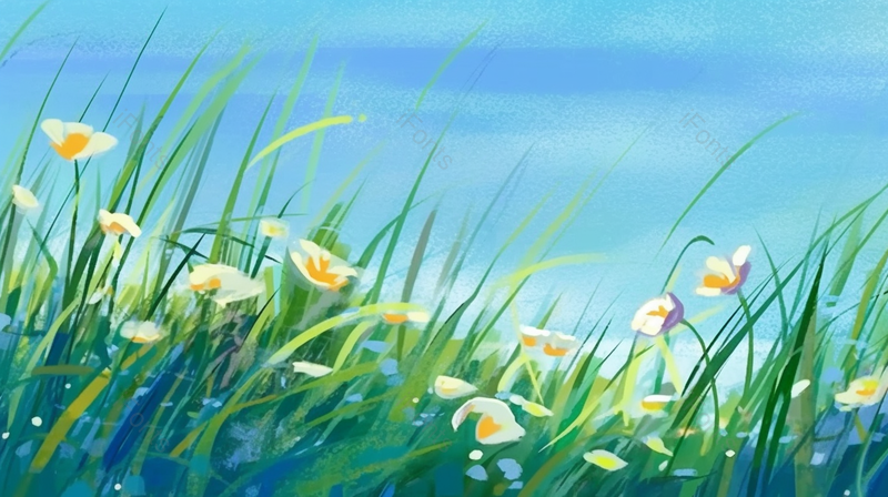 唯美绿色清新花朵插画手绘背景自然风景,插画/手绘图,插画/手绘图库,插画/手绘图下载,插画/手绘